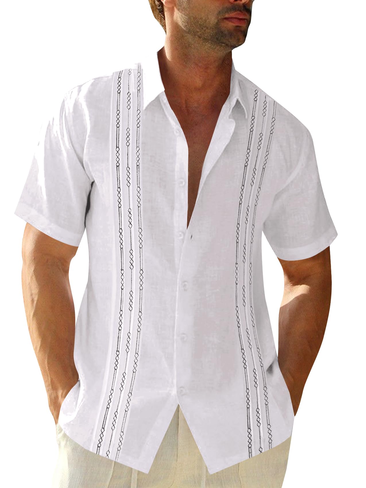 HOTRuncati Mens Short Sleeve Guayabera Shirts Linen Button Down Cuban Shirt | Cotton blend, Mexican style, Button up, Embroidered, Loose fit, Barong tagalog, Bowling shirts, for Summer Beach, Wedding