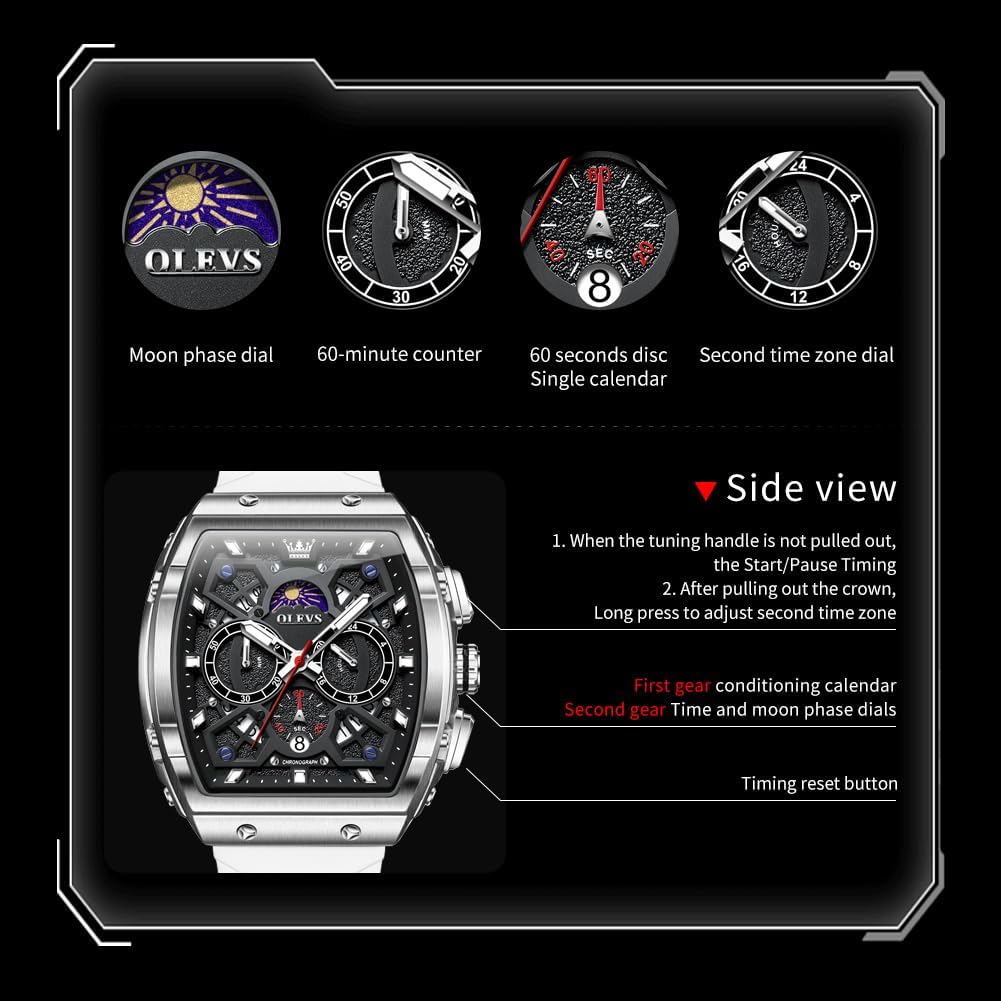 HOTOLEVS Watch Men Luxury Casual Square Skeleton Chronograph Watches