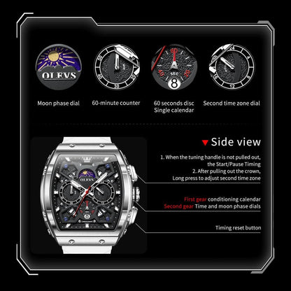 HOTOLEVS Watch Men Luxury Casual Square Skeleton Chronograph Watches