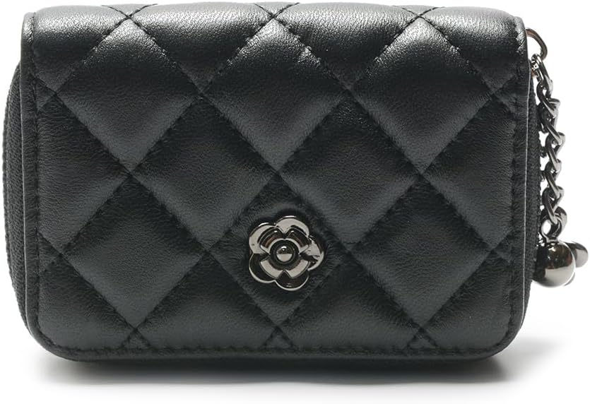HOT2R Quilted Leather Zipper Wallet with Chain, Black