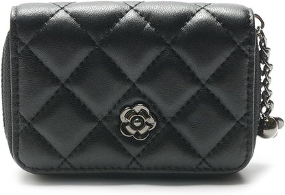 HOT2R Quilted Leather Zipper Wallet with Chain, Black