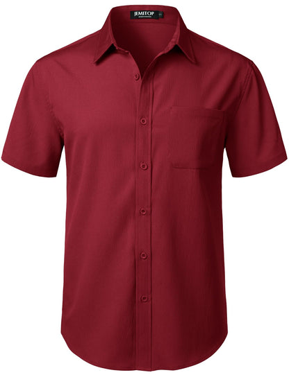 HOTJEMITOP Mens Stretch Wrinkle Free Texture Shirts | Lightweight, Summer, Beach, Stylish, Button Down, Short Sleeve, Casual, Vacation