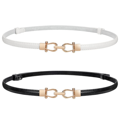 HOTWERFORU Women Classic Leather Belt With Square Gold Silver Buckle For Jeans Pants