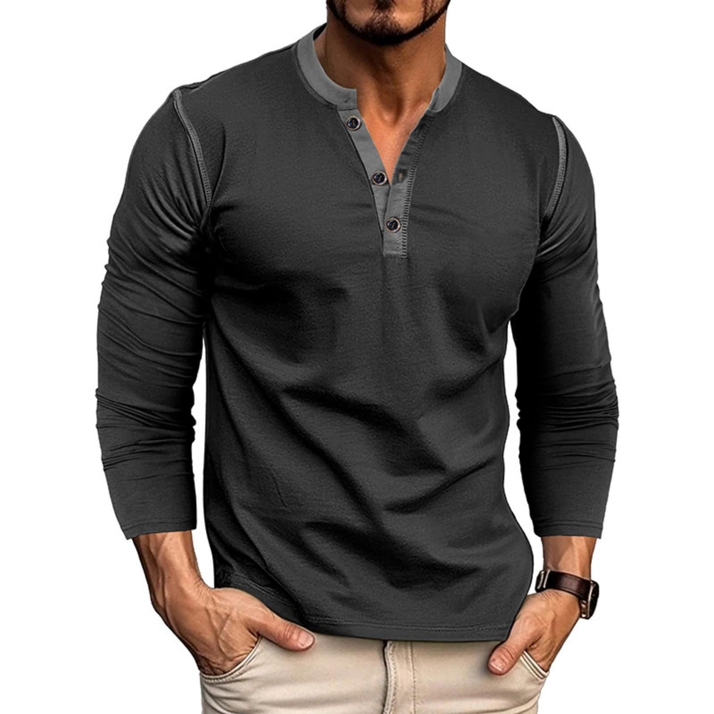 HOTMen's Casual Henley Shirts Classic Button Cotton Short Sleeve T-Shirt Summer Basic Solid Lightweight Tees Tops