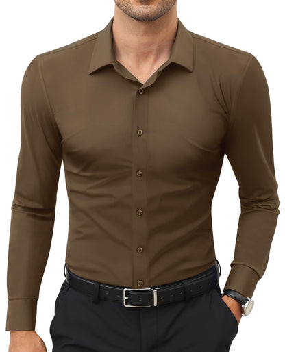 HOTLion Nardo Stretch Mens Dress Shirts Long Sleeve Slim Fit Dress Shirts for Men Muscle Fit Wrinkle Free Button Down Shirt