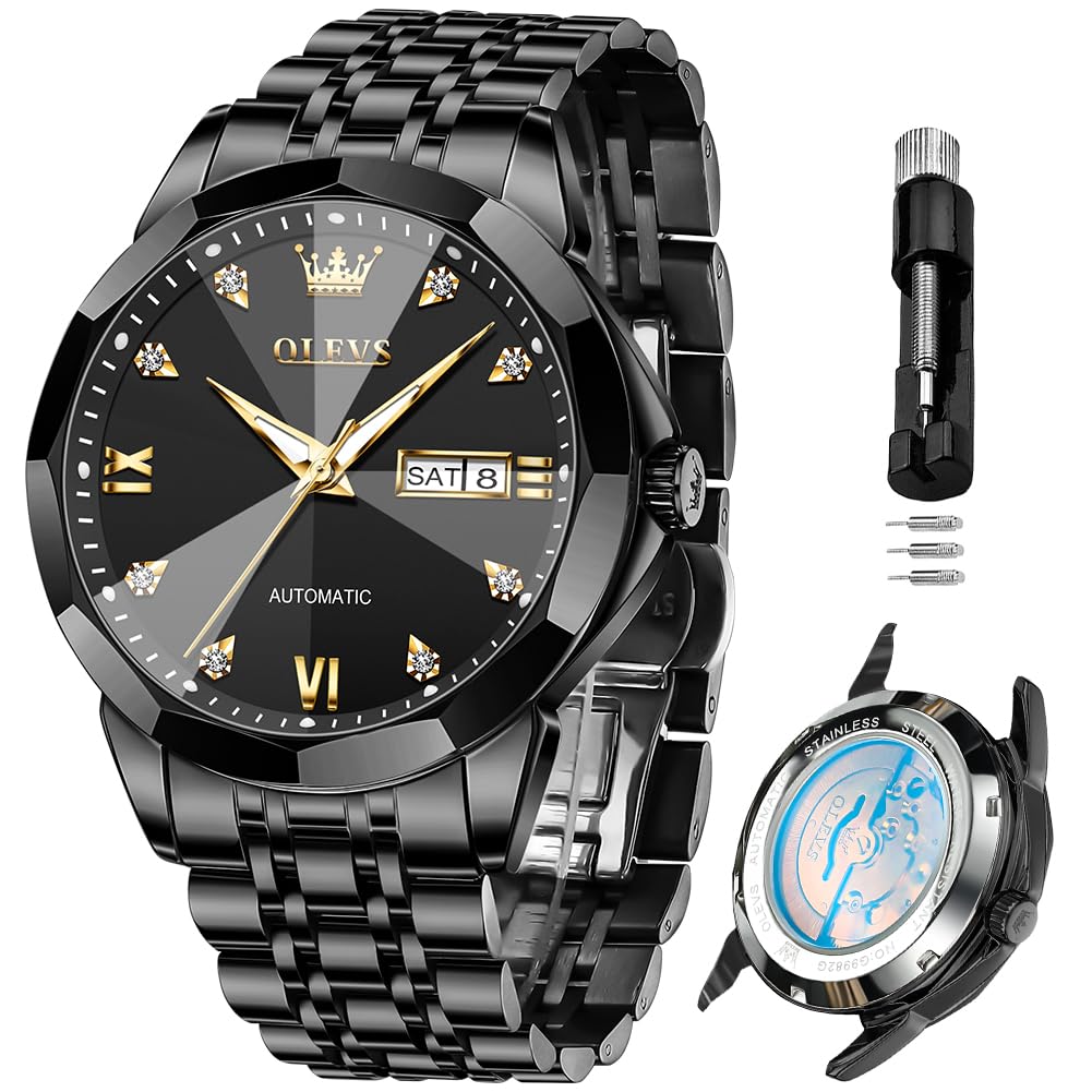 HOTOLEVS Skeleton Men Watches Automatic Business Luxury Diamond Self Winding Watch for Men Stainless Steel Calendar Wrist Watch