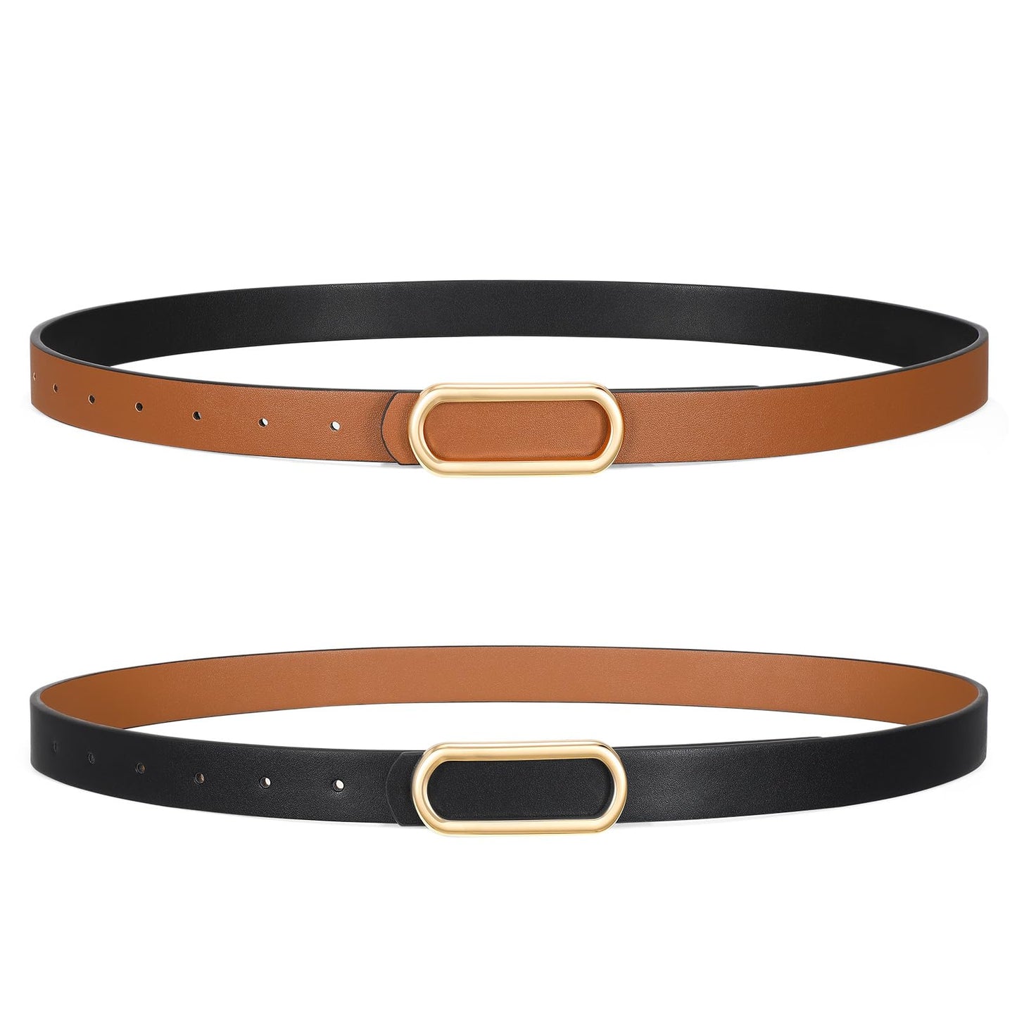 HOTSANSTHS Skinny Reversible Belts for Women, Two-in-one Women Thin Belt for Dresses Jeans Pants with Gold Buckle
