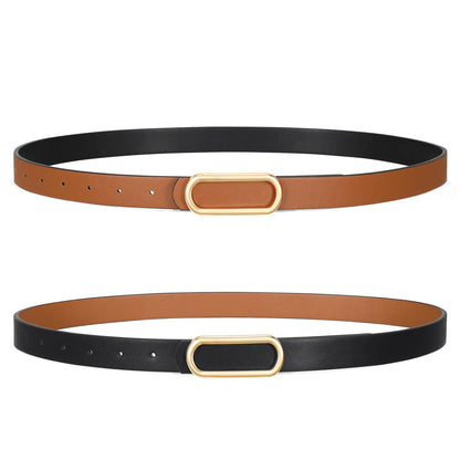 HOTSANSTHS Skinny Reversible Belts for Women, Two-in-one Women Thin Belt for Dresses Jeans Pants with Gold Buckle
