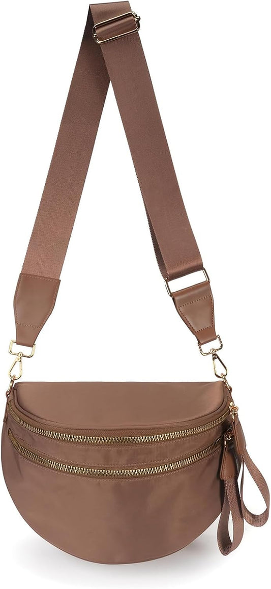 HOTPure Colour Crossbody Bag Bum Bag for Women,Spacious Purse Fanny Packs Belt Bag,Oversized Bum Bag (Colour Bum Bag-Coffee)