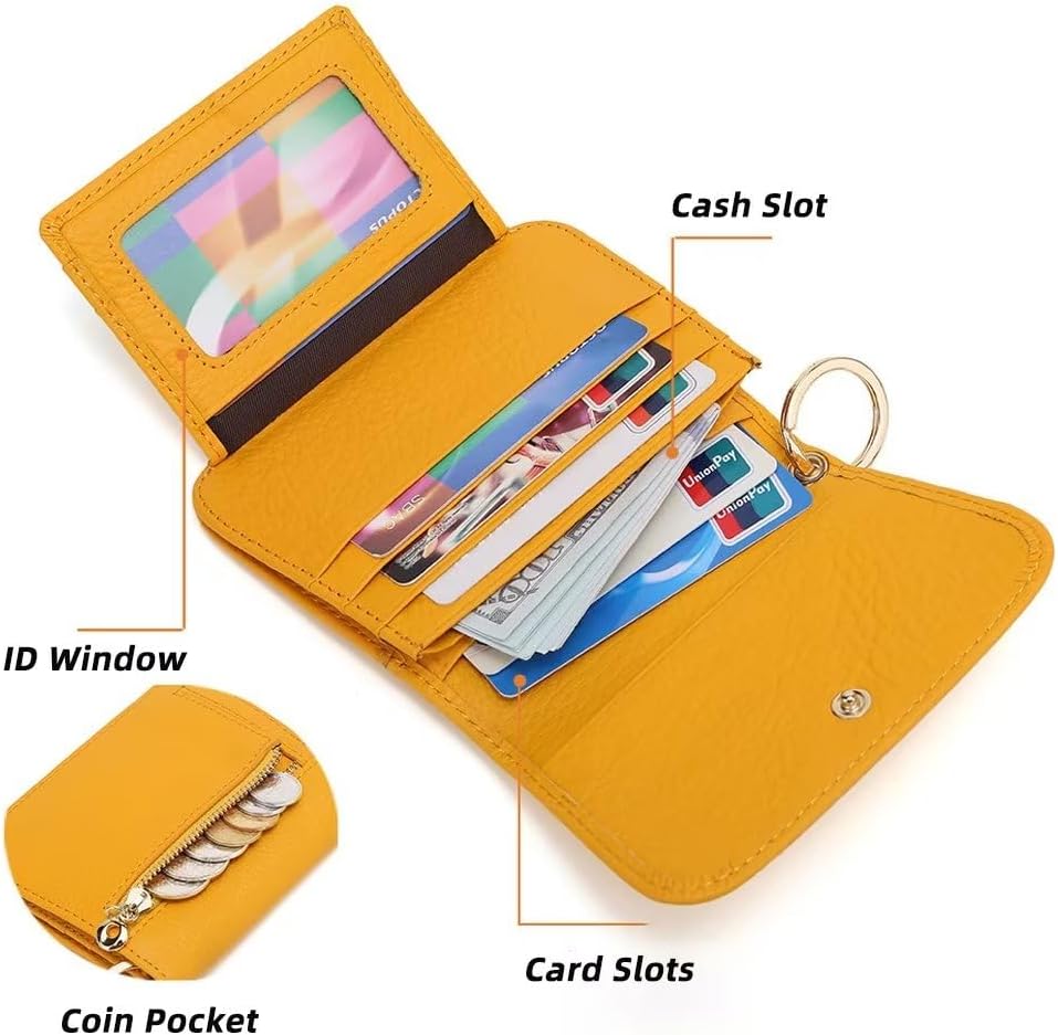 HOTMudono Small Wallet for Women RFID Blocking Genuine Leather Card Case Slim Tri-Fold Wallet with Zipper Pocket and Keychain