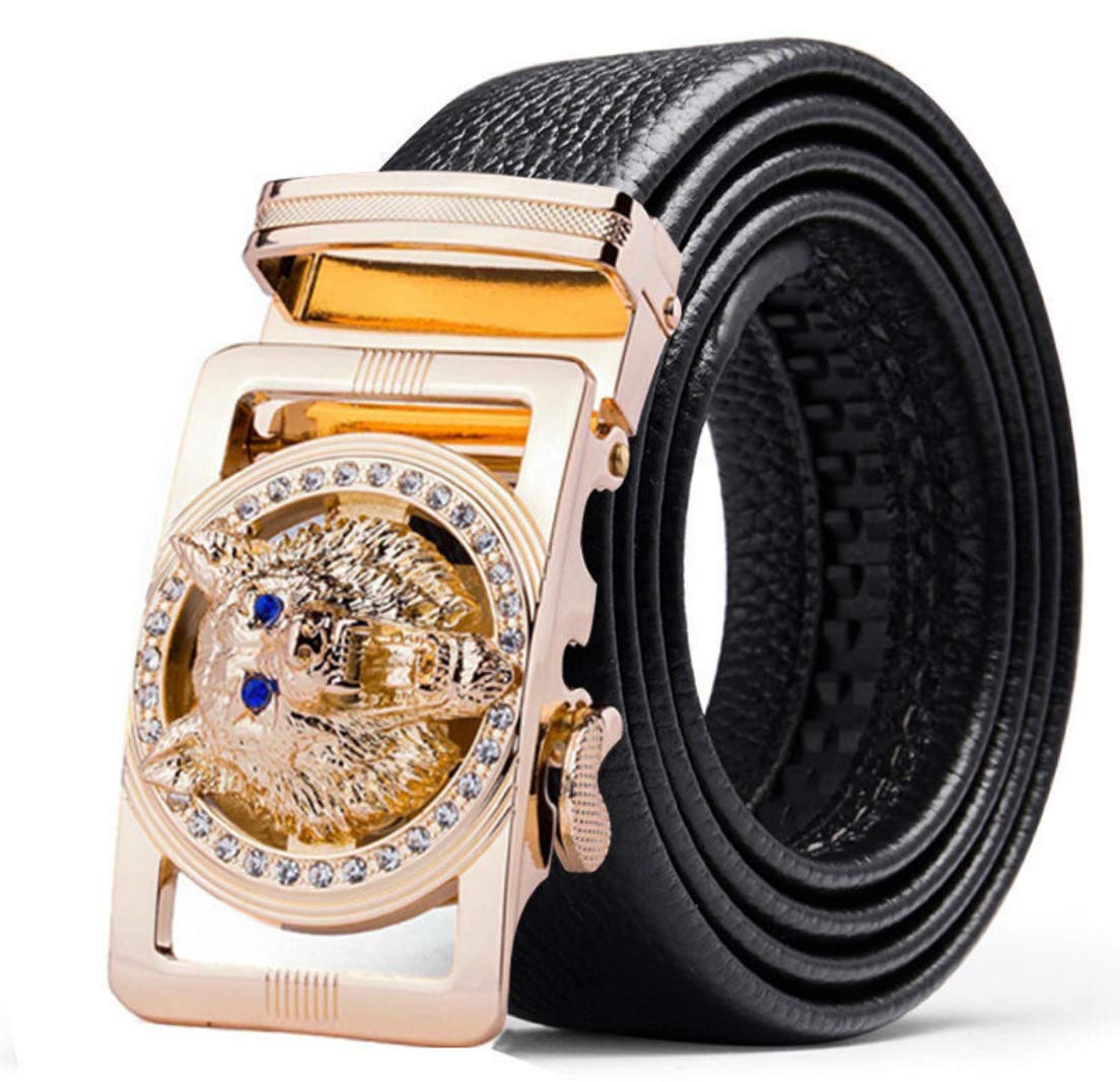 HOTLuxury Men's Belts Red Leather Wolf Head Buckle 1.38 inch Width Used for Mens Dress Casual Adjustable Belt