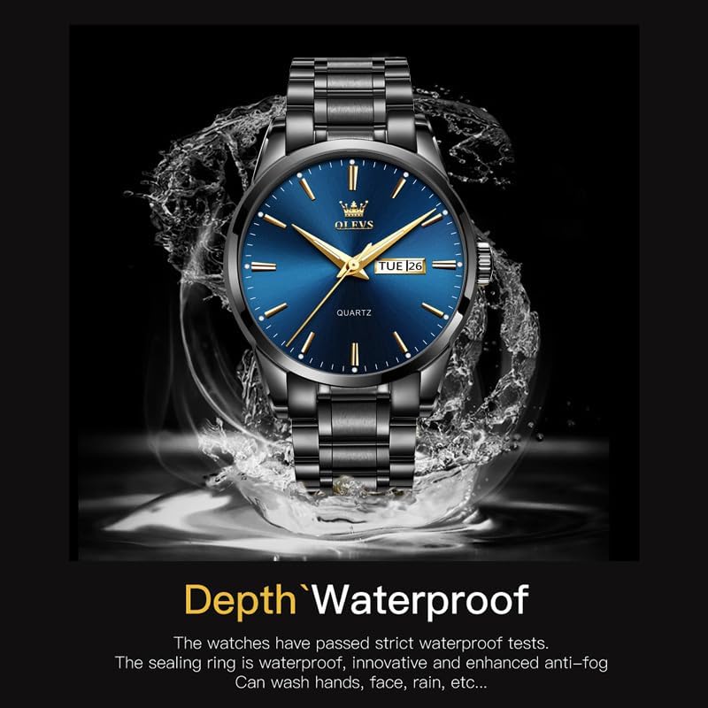 HOTOLEVS Mens Gold Watches Waterproof Stainless Steel Lightweight Watch with Date Classic Luxury Dress Watch for Men Gold White Blue Green Dial