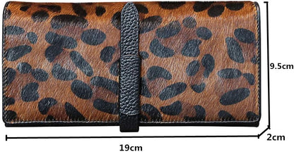 HOTHANSOMFY 2021 New Horsehair Leather Wallet Women Long Leopard Print Coin Purse Drawstring Card Slot Large Capacity Wallets (Leopard)