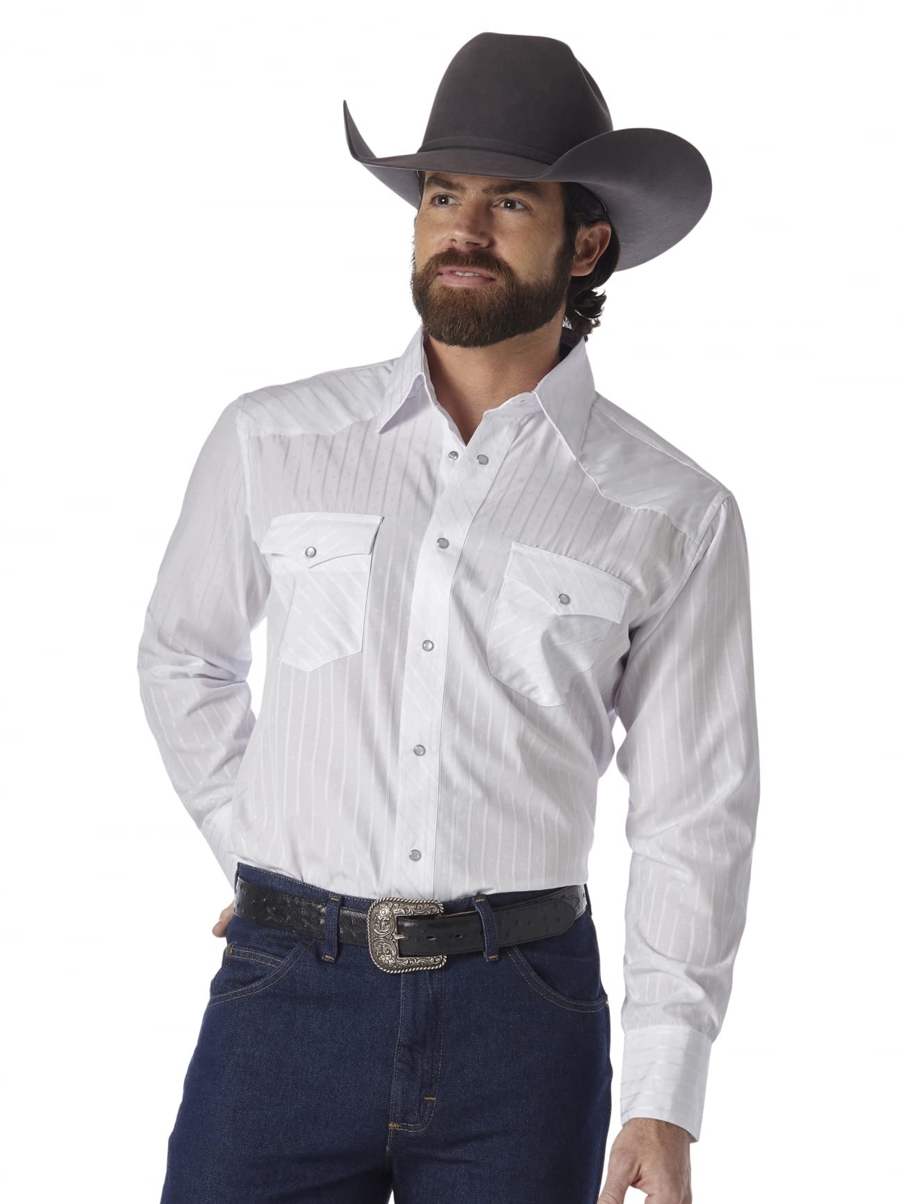 HOTWrangler Men's Sport Western Two Pocket Long Sleeve Snap Shirt