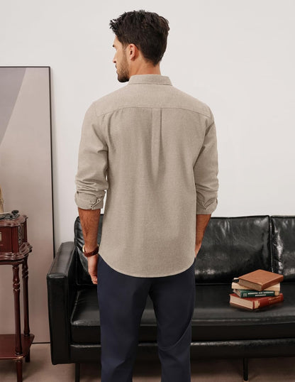 HOTPJ PAUL JONES Mens Classic Fit Linen Shirts Long Sleeve Button Down Business Casual Shirts