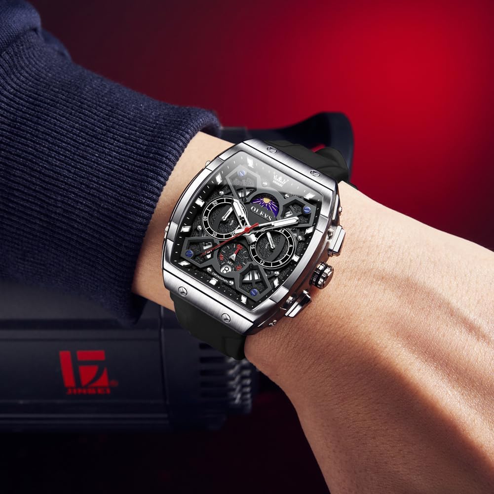 HOTOLEVS Watch Men Luxury Casual Square Skeleton Chronograph Watches