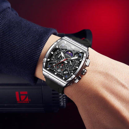 HOTOLEVS Watch Men Luxury Casual Square Skeleton Chronograph Watches