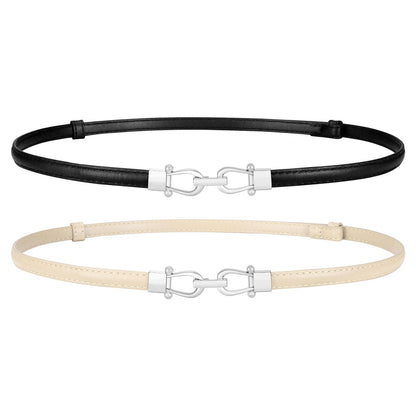 HOTWERFORU Women Classic Leather Belt With Square Gold Silver Buckle For Jeans Pants