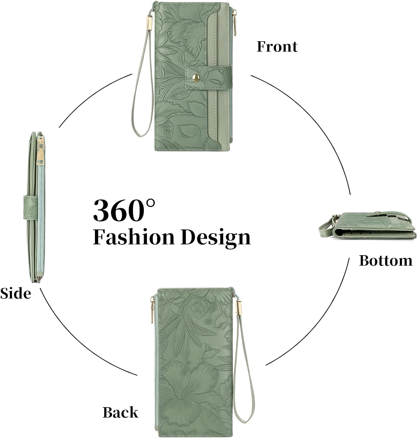 HOTSENDEFN Womens Wallet Slim Thin Bifold Card Holder RFID Blocking Vegan Leather Long Ladies Wallets with Wristlet