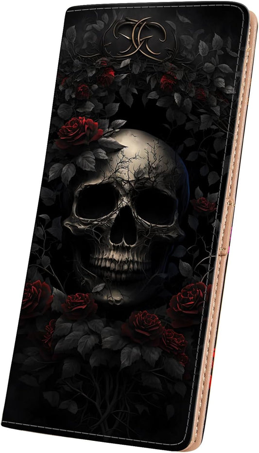 HOTWallets for Women RFID Wallet Cute Girls Ultra Slim Compact Clutch Long Credit Card Holder Floral Travel Wallet personalized Coin Pocket (Rose Skull)