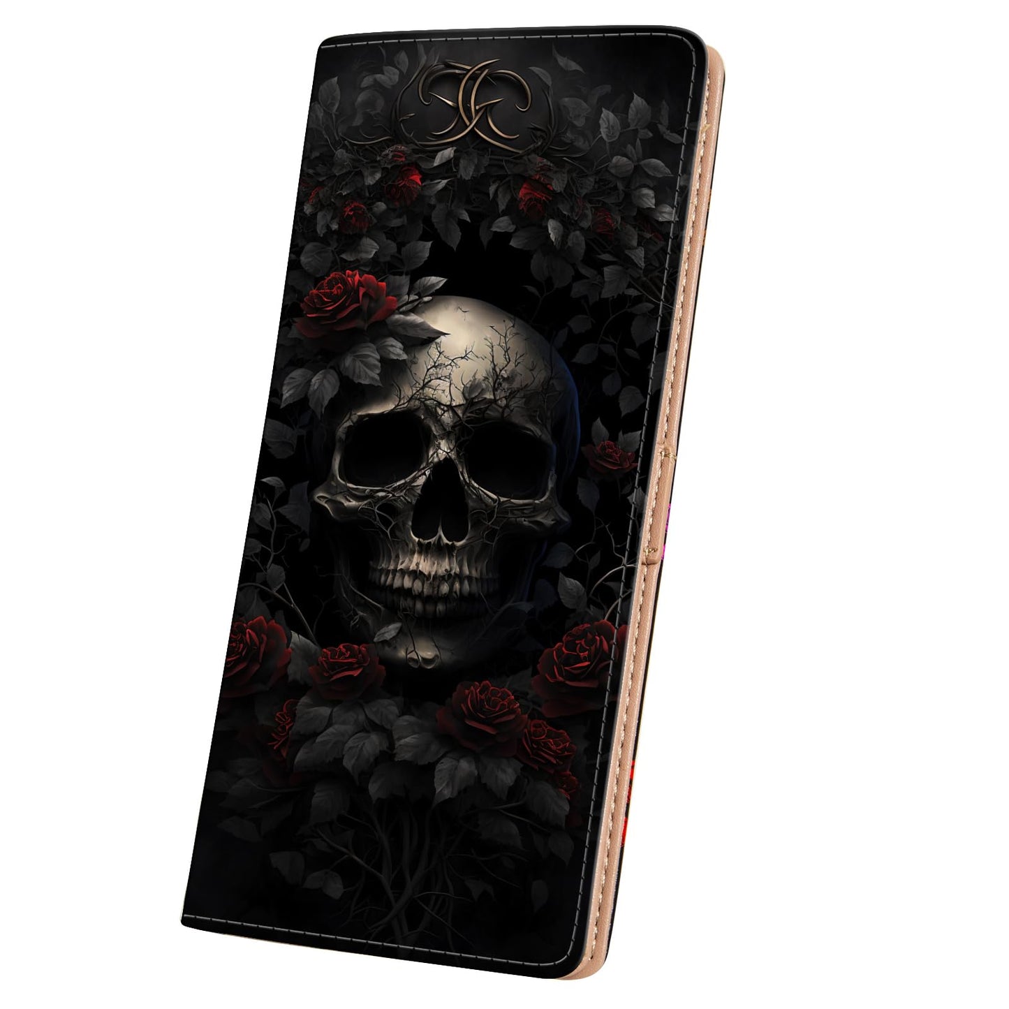 HOTWallets for Women RFID Wallet Cute Girls Ultra Slim Compact Clutch Long Credit Card Holder Floral Travel Wallet personalized Coin Pocket (Rose Skull)