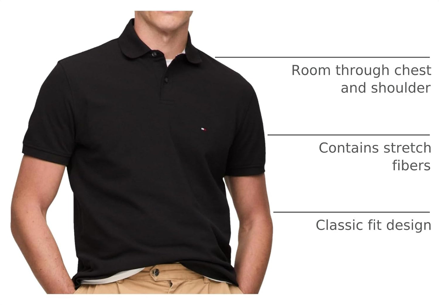 HOTTommy Hilfiger Men's Short Sleeve Polo Shirts in Classic Fit with Stretch and Organic Pique Cotton
