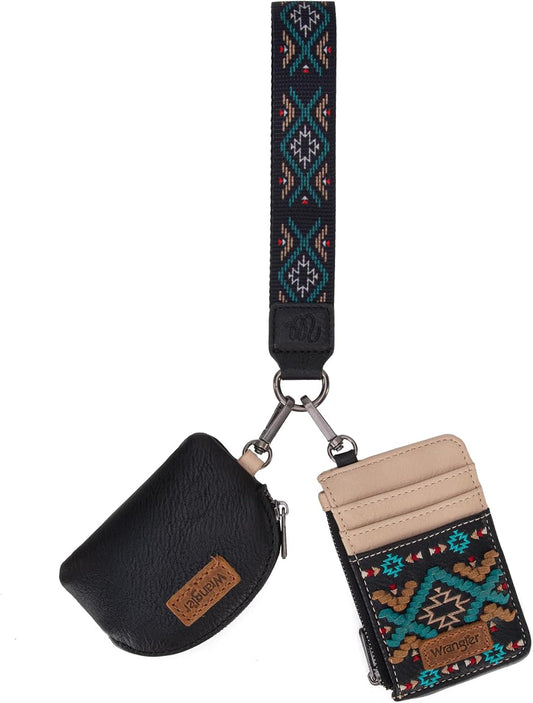 HOTWrangler Western Keychain Wristlet Wallets for Women Retro Dual Pouch Wristlet Credit Card Holder Wallet with Zipper Pocket WG2214-W0051BK