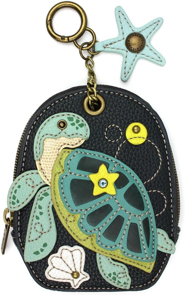 HOTCHALA Mini Coin Purse Keychain - RFID Protected Card Holder and Coin Purse Accessory - Turtle A