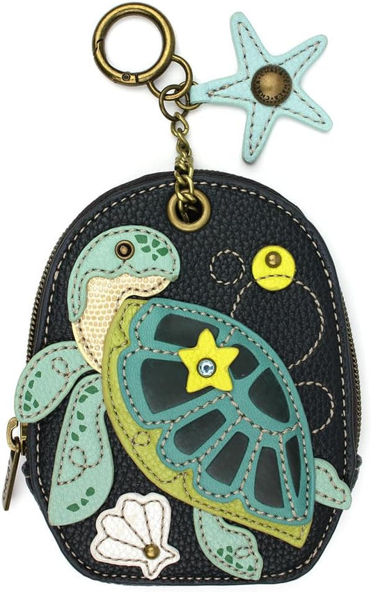 HOTCHALA Mini Coin Purse Keychain - RFID Protected Card Holder and Coin Purse Accessory - Turtle A