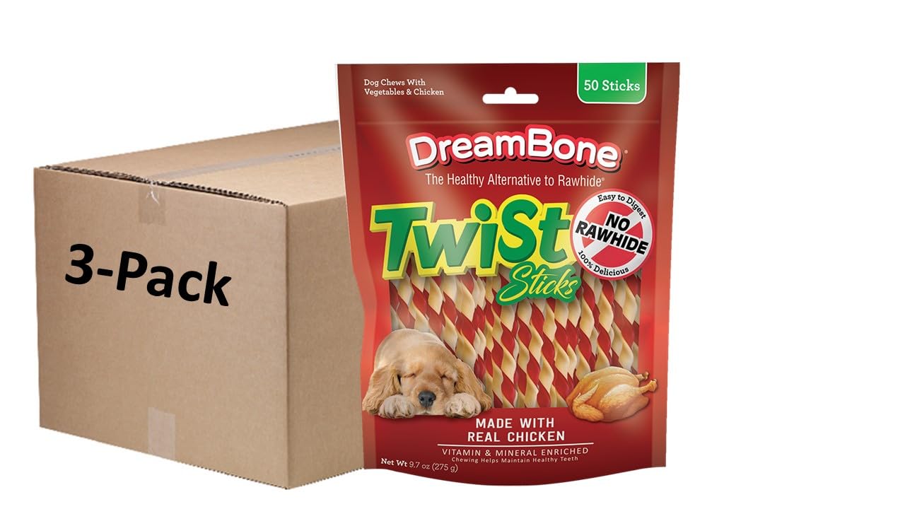 HOTDreamBone Twist Sticks Chews for Dogs, Treat Your Dog to Easy-to-Digest Rawhide-Free Chews Made with Real Vegetables and Chicken, 50 Count