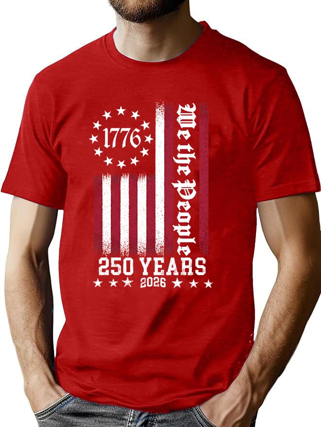 HOT250th Anniversary Shirts for Men 4th of July Shirt America Flag Patriotic Graphic Independence Day Casual Tops