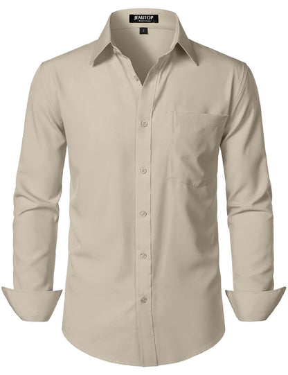HOTJEMITOP Men Stretch Business Casual Dress Shirts | Regular Fit, Formal, Long Sleeve, Button Down, Tuxedo, Wedding, Prom, with Pocket