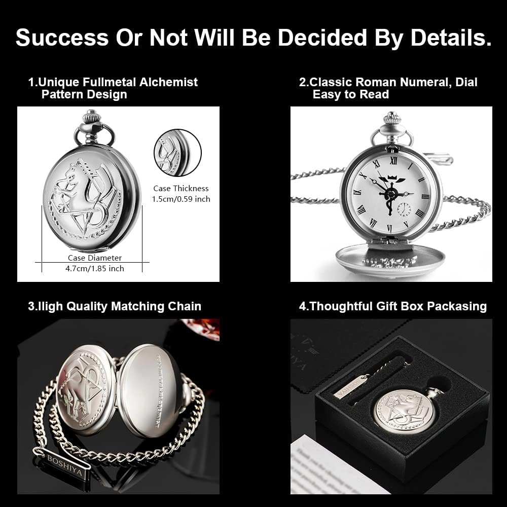 HOTBOSHIYA Fullmetal Alchemist Pocket Watch with Chain Box for Cosplay Accessories Anime Merch