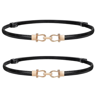 HOTWERFORU Women Classic Leather Belt With Square Gold Silver Buckle For Jeans Pants