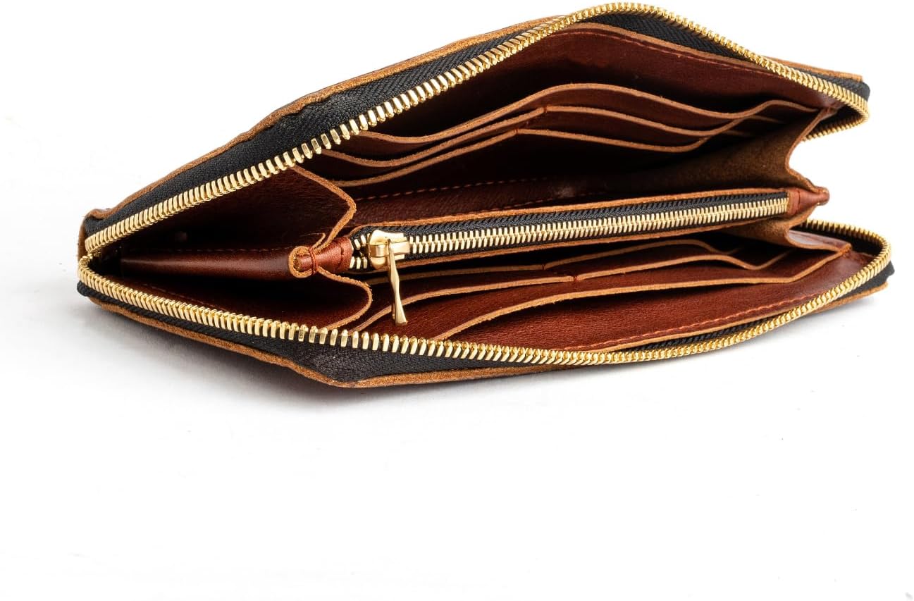 HOTPortland Leather Goods Women's Accordion Zip Wallet – Handcrafted in Durable, Full-Grain Leather – 8 Card Slots & Secure Zippered Pocket – Nutmeg