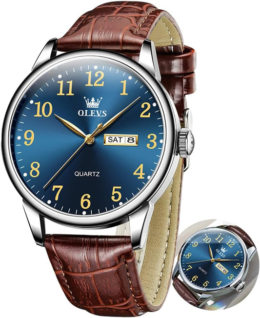HOTOLEVS Mens Watches Vintage Leather Band Dress Classic Easy Reader Arabic Numerals Analog Quartz Waterproof Date Day Men's Wrist Watches