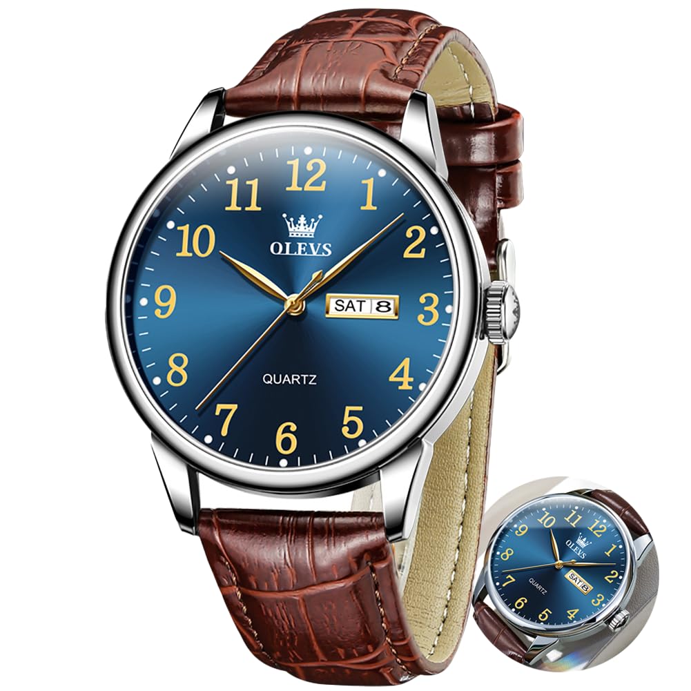 HOTOLEVS Mens Watches Vintage Leather Band Dress Classic Easy Reader Arabic Numerals Analog Quartz Waterproof Date Day Men's Wrist Watches