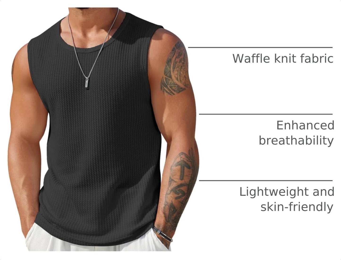 HOTCOOFANDY Mens Casual Tank Tops 2 Pack Waffle Knit Sleeveless Shirt Breathable Tank Shirts Summer Muscle Tee