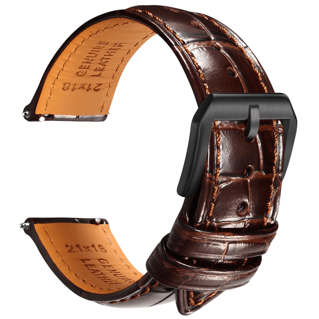 HOTREZERO Leather Watch Band for Men, Quick-Release Alligator Grain Embossed | REZERO Watch Bands Replacement | Luxury Style | 316L Stainless Steel Hardware | Curved End for Round Dial | 19/20/21/22mm