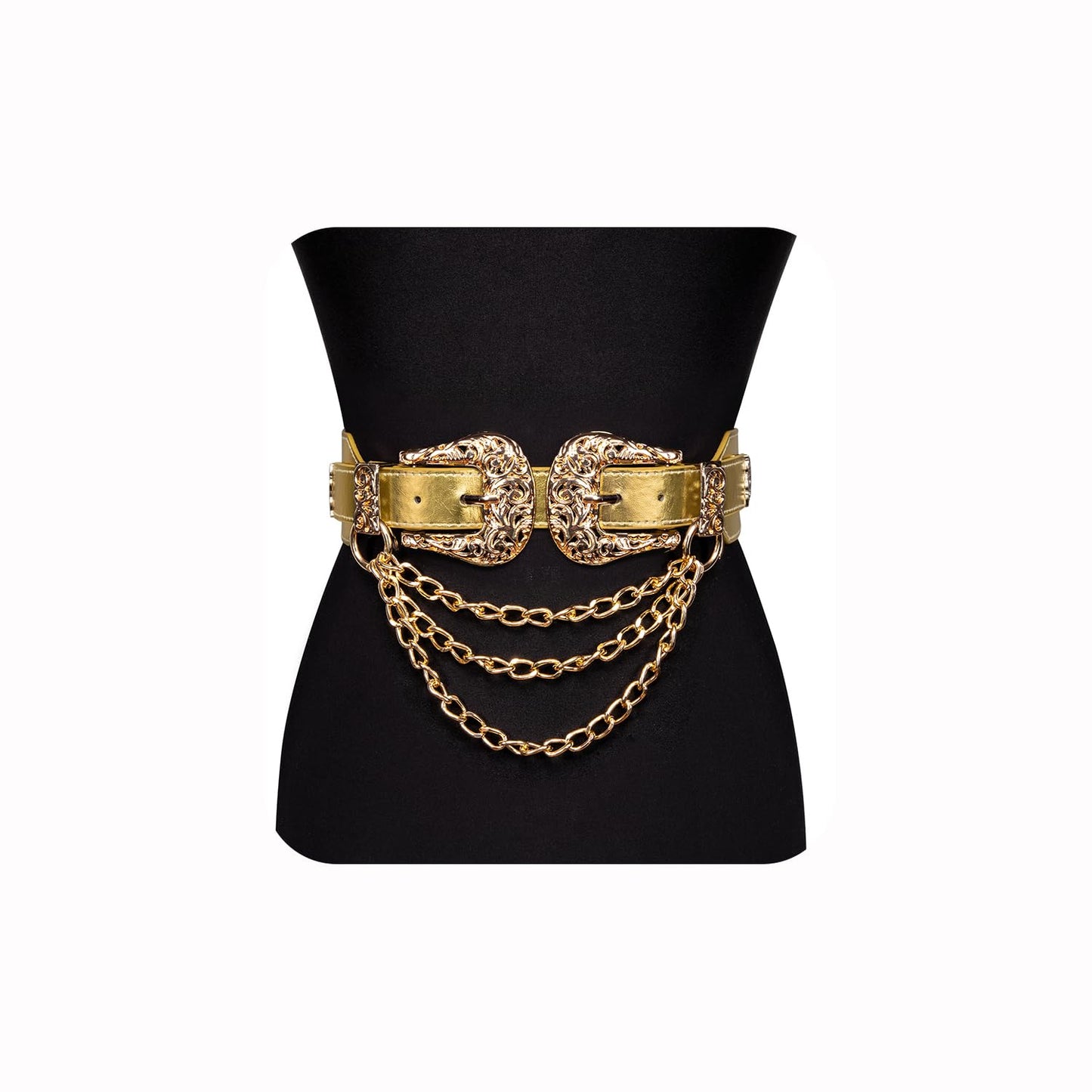 HOTDubulle Womens Belt Chain Leather Belts Vintage Western Adjustable Elastic Double Buckle for Cowboy Pant Dress