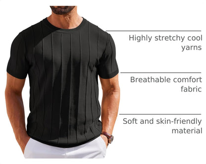 HOTCOOFANDY Men's T- Shirts Short Sleeve Knit Sweater Shirt Casual Crewneck Ribbed Pullover Tees