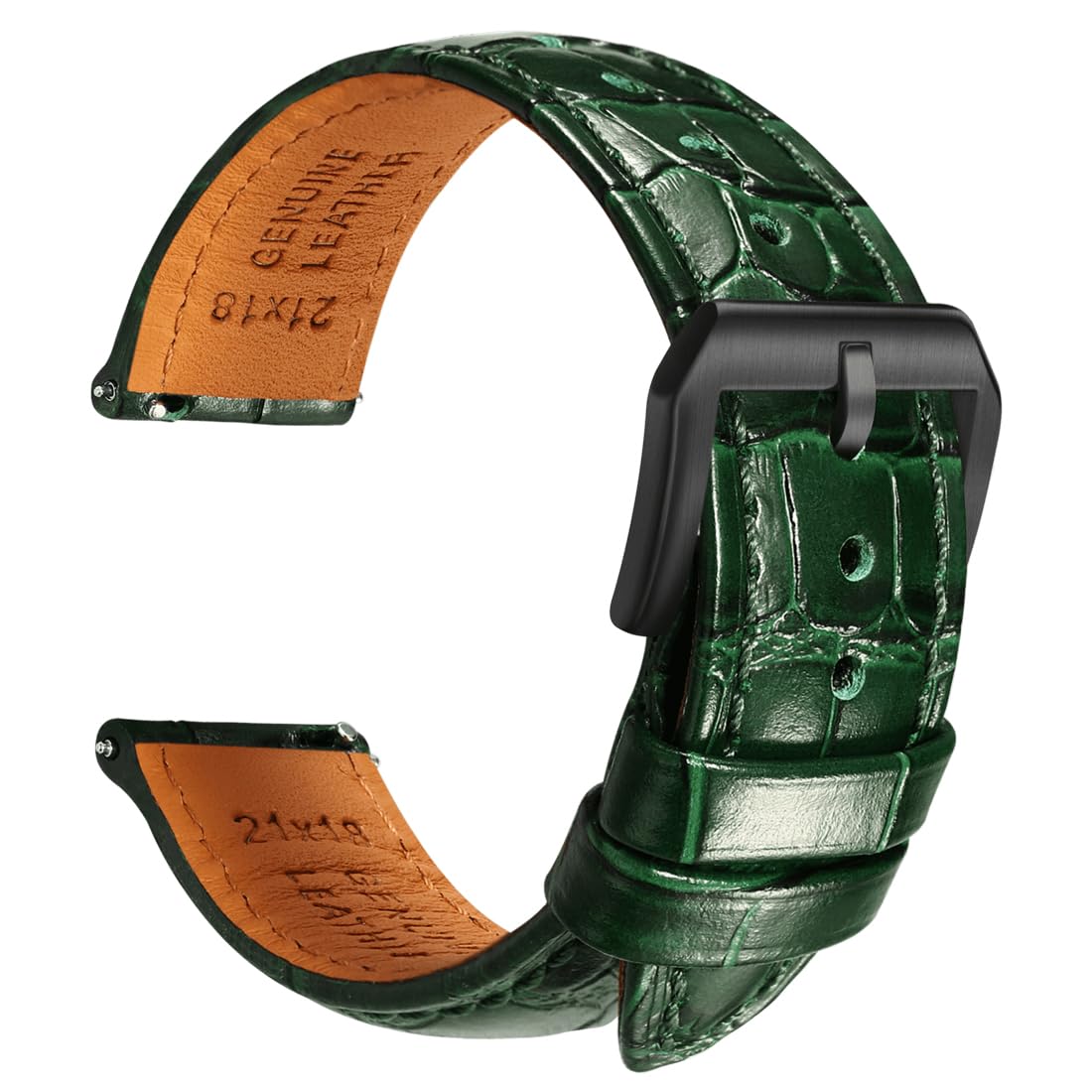 HOTREZERO Leather Watch Band for Men, Quick-Release Alligator Grain Embossed | REZERO Watch Bands Replacement | Luxury Style | 316L Stainless Steel Hardware | Curved End for Round Dial | 19/20/21/22mm