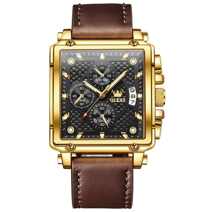 HOTOLEVS Men's Casual Leather Watch, Big Face Chronograph Watch for Men, Fashion Easy to Read Dress Watch, Men's Waterproof Luminous Date Analog Watch, Gold/Black/White/Blue Dial