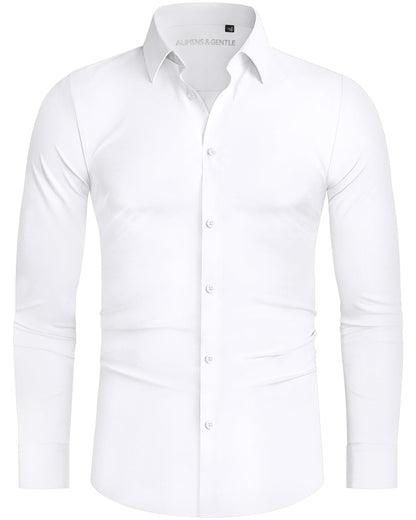 HOTAlimens & Gentle Stretch Mens Dress Shirts Slim Fit Long Sleeve Casual Skinny Muscle Fit Wrinkle Free Button Down Shirt