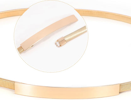 HOTVONMELLI Skinny Metal Cinch Belt for Dress Stretch Thin Waist Belt for Women Gold/Silver