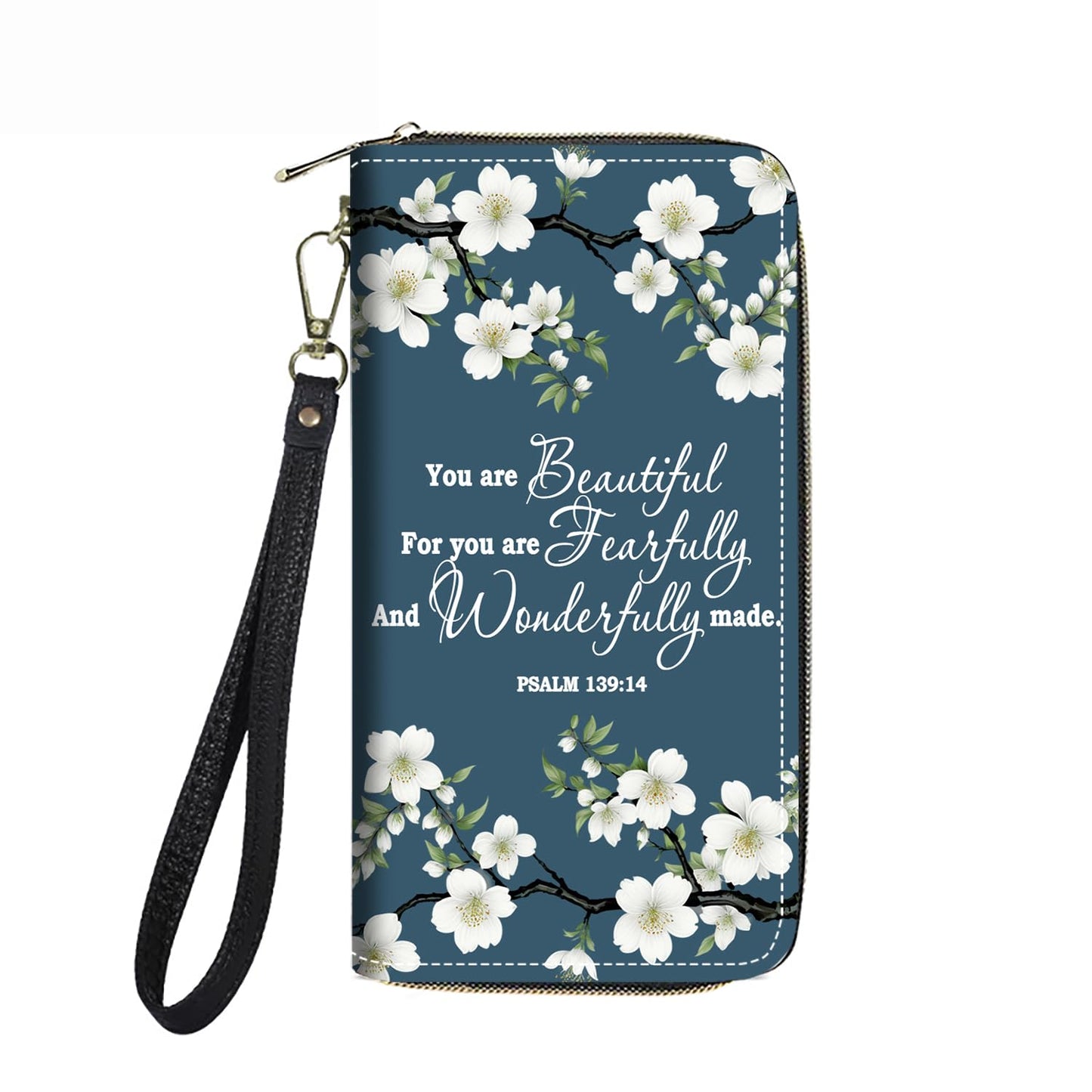 HOTWomen's Large Capacity Wallet PU Leather Double Zipper Clutch Purse Multifunctional Wallet with Removable Wristlet Strap for Smart Phone/Coin/Card/Cash, Floral Quotes Bible Verse Philippians 4-13