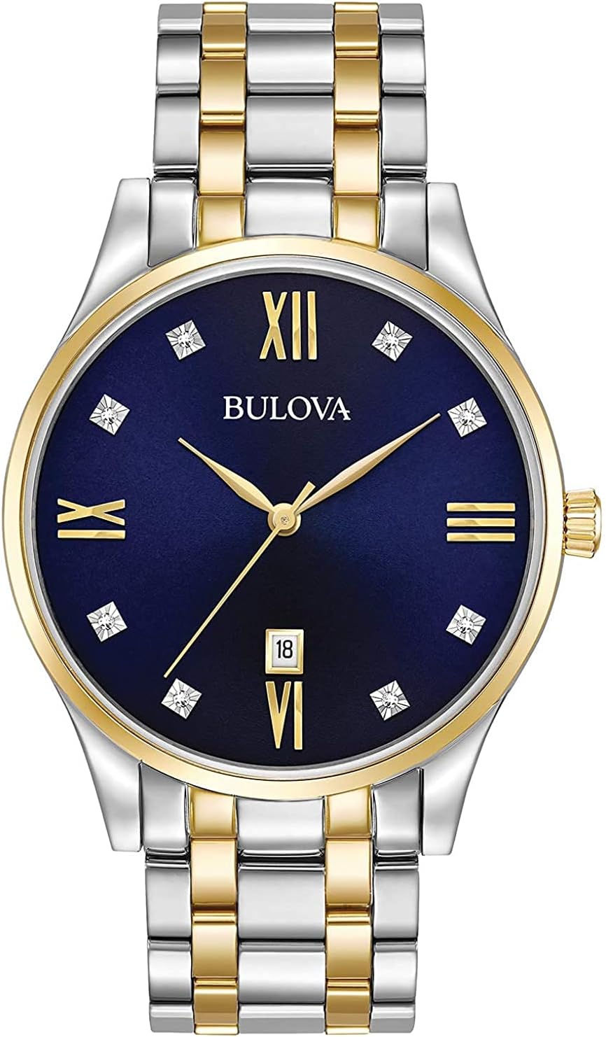 HOTBulova Men's Classic Stainless Steel Watch with Diamonds and Day Date