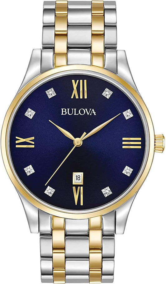 HOTBulova Men's Classic Stainless Steel Watch with Diamonds and Day Date