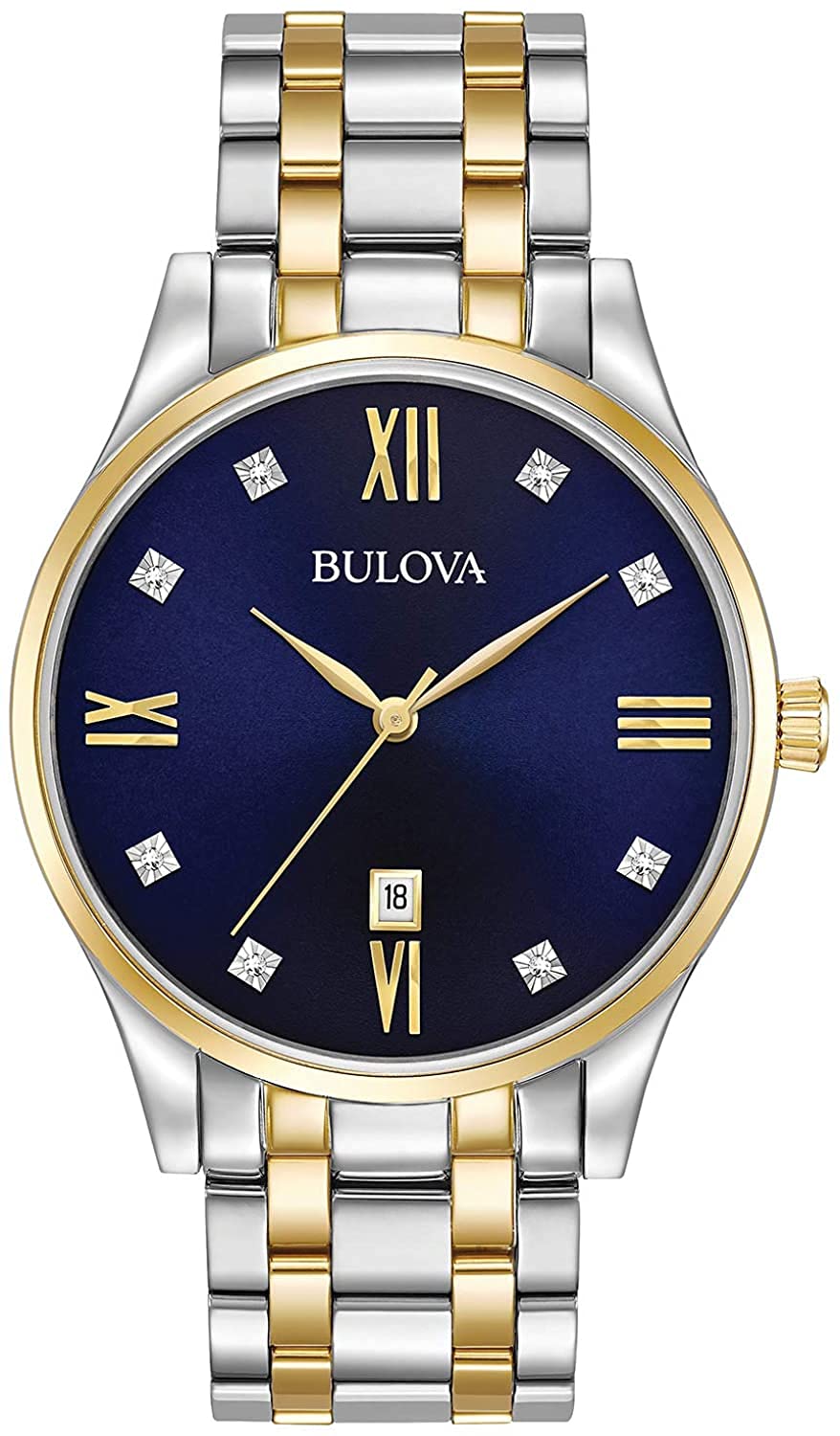HOTBulova Men's Classic Stainless Steel Watch with Diamonds and Day Date