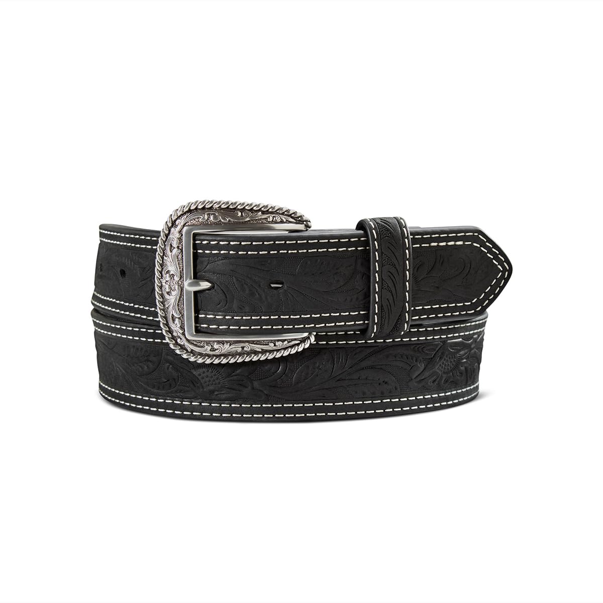 HOTARIAT Men's Leather Floral Embossed Belt